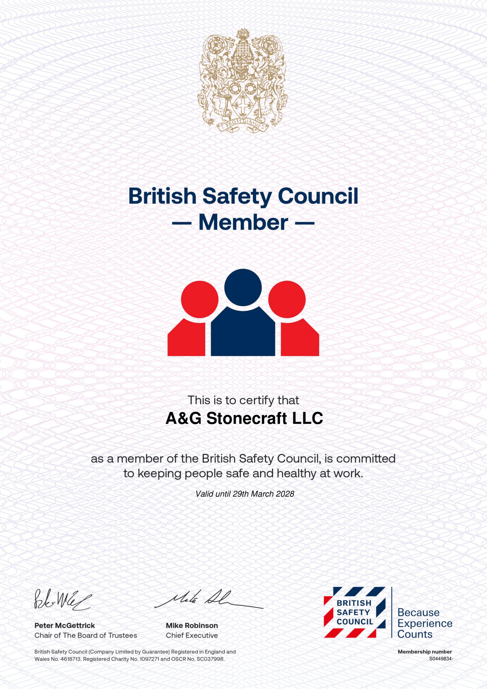 British Safety Council Membership Certificate